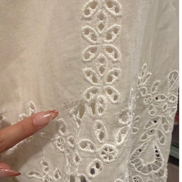 Johnny Was Jade White Embroidered Eyelet Silk Cotton Boho Long Sleeve Top Medium - Picture 5 of 10